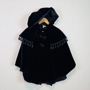 VTG Daisy Kingdom 80s 90s Black Velvet Cloak Cape Hood One Size Whimsigoth